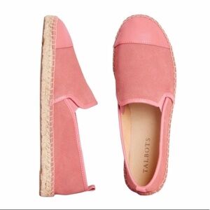 Talbots Izzy Suede Espadrille Flats Pink Comfy Slip On Shoes Size 7.5